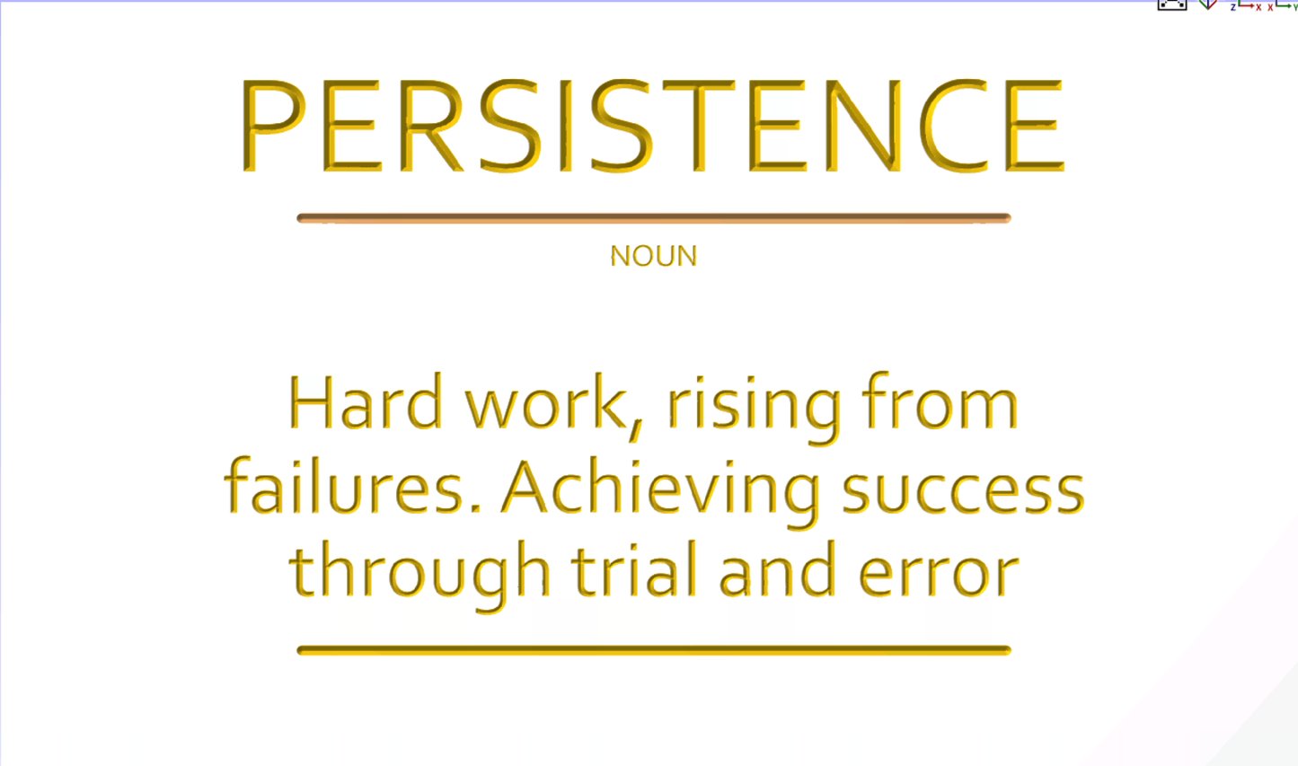 PERSISTENCE Hard work, rising from failures. Achieving success through trial and error