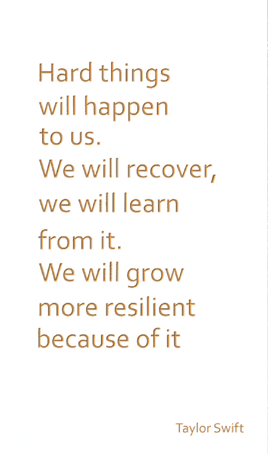 Hard things will happen to us. We will recover. We will learn from it. We will grow more resilient because of it.