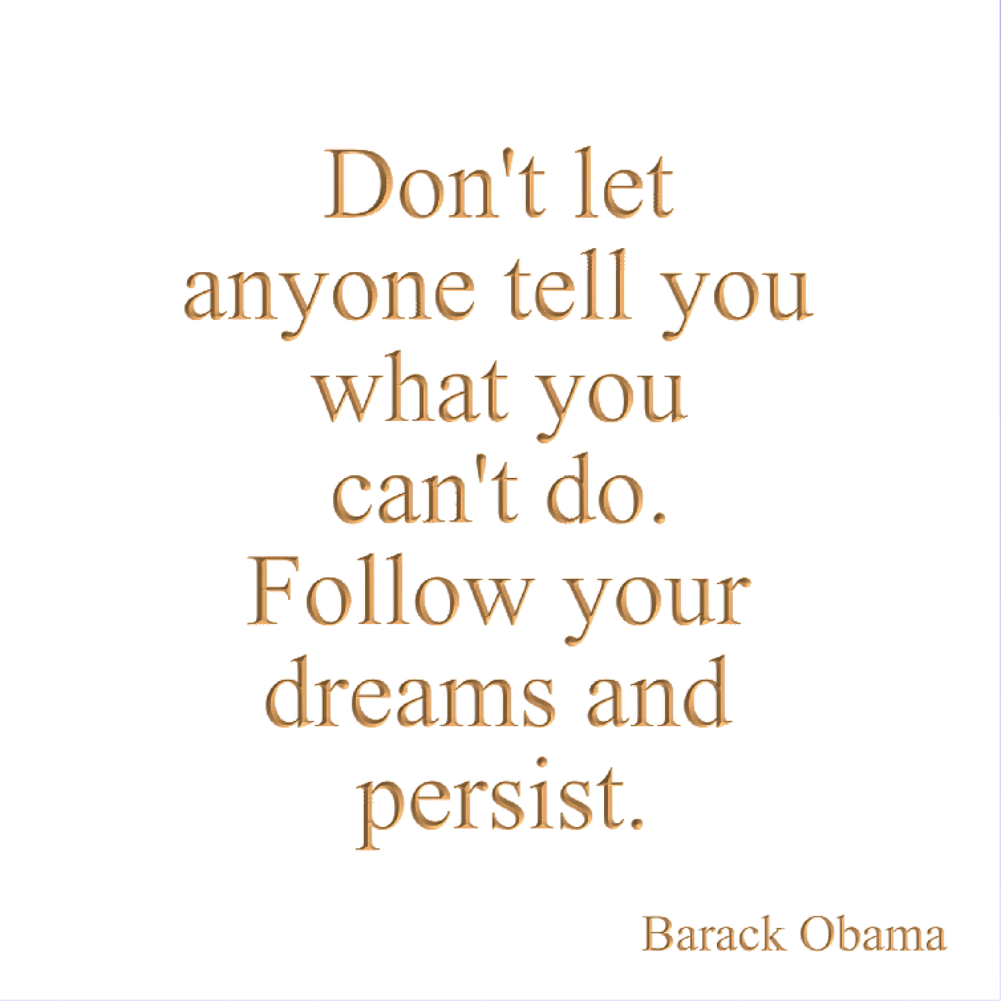 Don't let anyone tell you what you can't do. Follow your dreams and persist.